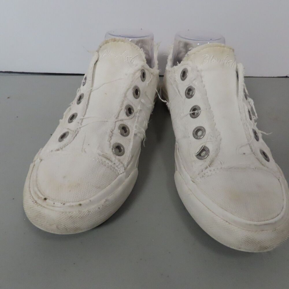 Blowfish Malibu Womens Off White Canvas Distressed Slip On Sneakers Shoes size 8